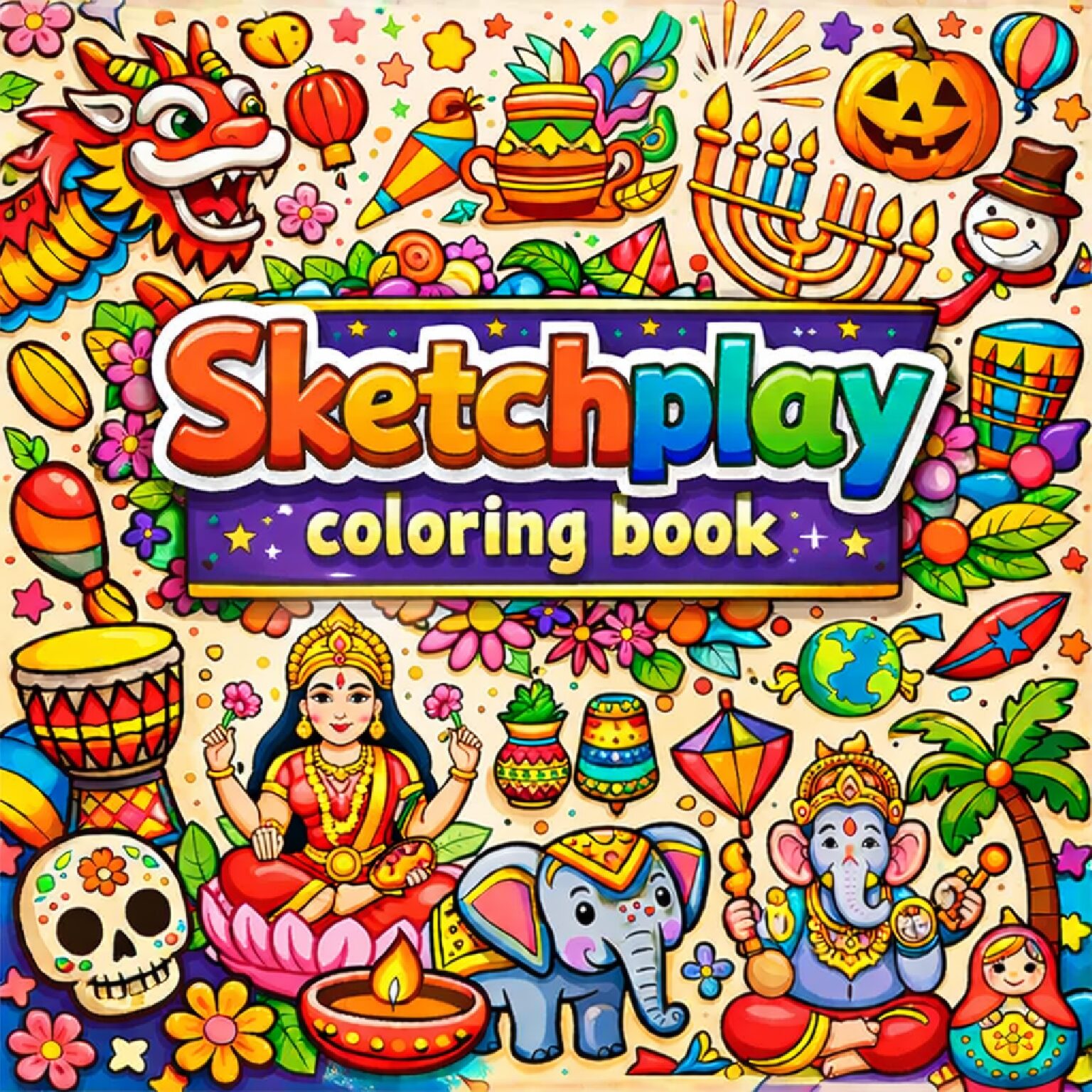 SketchPlay Kids Festival Theme Coloring Book (Ages 4–12)| Digital Book | JoyMakers Studio